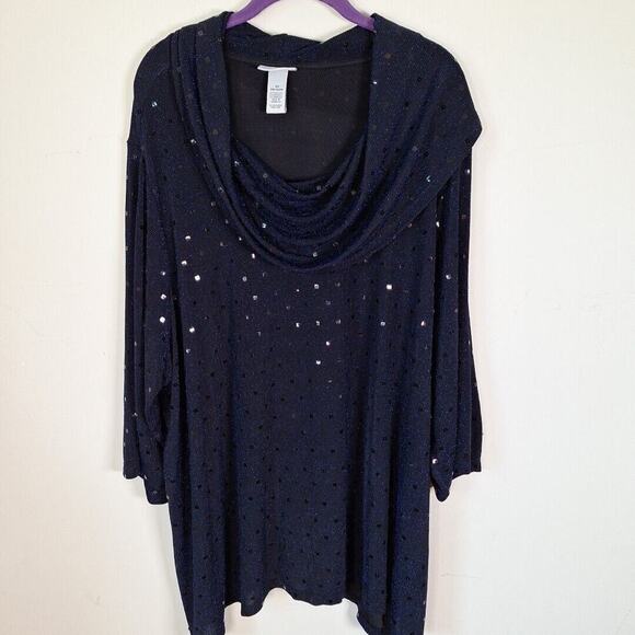 Catherines Metallic Blue Sequin Cowl Neck Tunic Top Women 4X - Picture 5 of 7